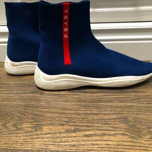 Prada Blue and Red Ankle Boots